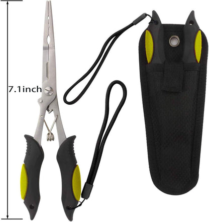 Long Nose Fishing Pliers Stainless Steel Fish Hook Pliers Hook Remover Split Ring Pliers with Lanyard for Freshwater Saltwater