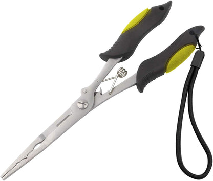 Long Nose Fishing Pliers Stainless Steel Fish Hook Pliers Hook Remover Split Ring Pliers with Lanyard for Freshwater Saltwater