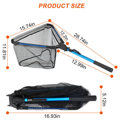 1Pc Foldable Fishing Net with Aluminum Alloy Rod EVA Handle Durable 5MM Hexagonal Nano Coating Nylon Mesh Collapsible Landing Net Safe Fish Catching or Releasing
