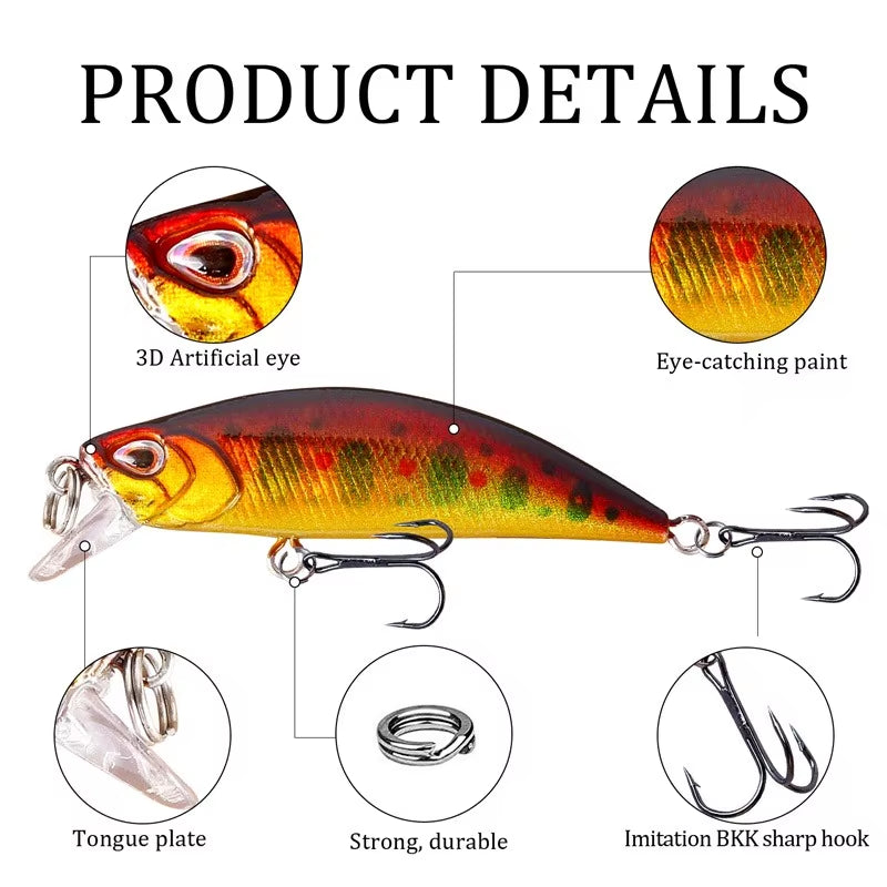 5Pcs Fishing Lures Kit Sinking Minnow Trout Artificial Bait Crank Bait Bass Fishing Tackle