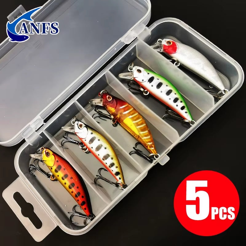 5Pcs Fishing Lures Kit Sinking Minnow Trout Artificial Bait Crank Bait Bass Fishing Tackle