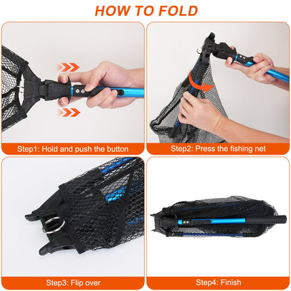 1Pc Foldable Fishing Net with Aluminum Alloy Rod EVA Handle Durable 5MM Hexagonal Nano Coating Nylon Mesh Collapsible Landing Net Safe Fish Catching or Releasing