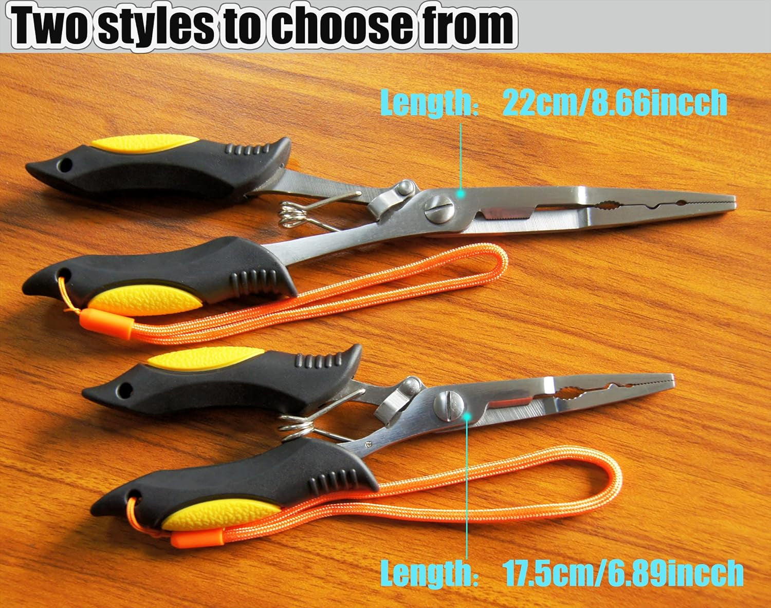 Long Nose Fishing Pliers Stainless Steel Fish Hook Pliers Hook Remover Split Ring Pliers with Lanyard for Freshwater Saltwater