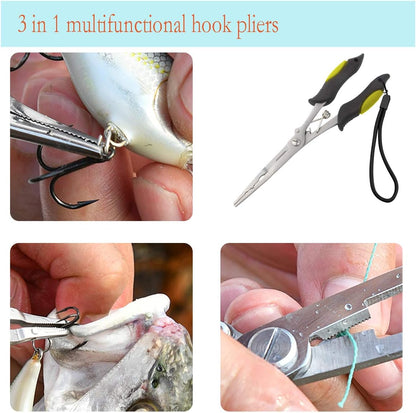 Long Nose Fishing Pliers Stainless Steel Fish Hook Pliers Hook Remover Split Ring Pliers with Lanyard for Freshwater Saltwater